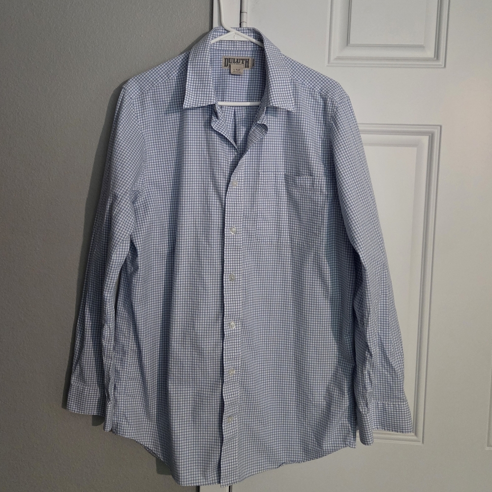Duluth Trading Co Men's Blue Checkered Shirt TALL LARGE